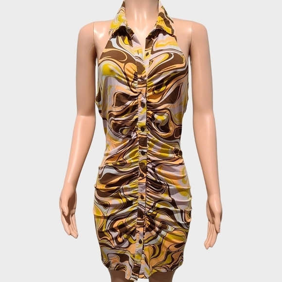 rue 21 Bodycon Button Down Ruched Sleeveless Dress with Collar Size Large - Picture 11 of 12